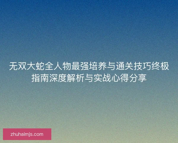 无双大蛇全人物最强培养与通关技巧终极指南深度解析与实战心得分享